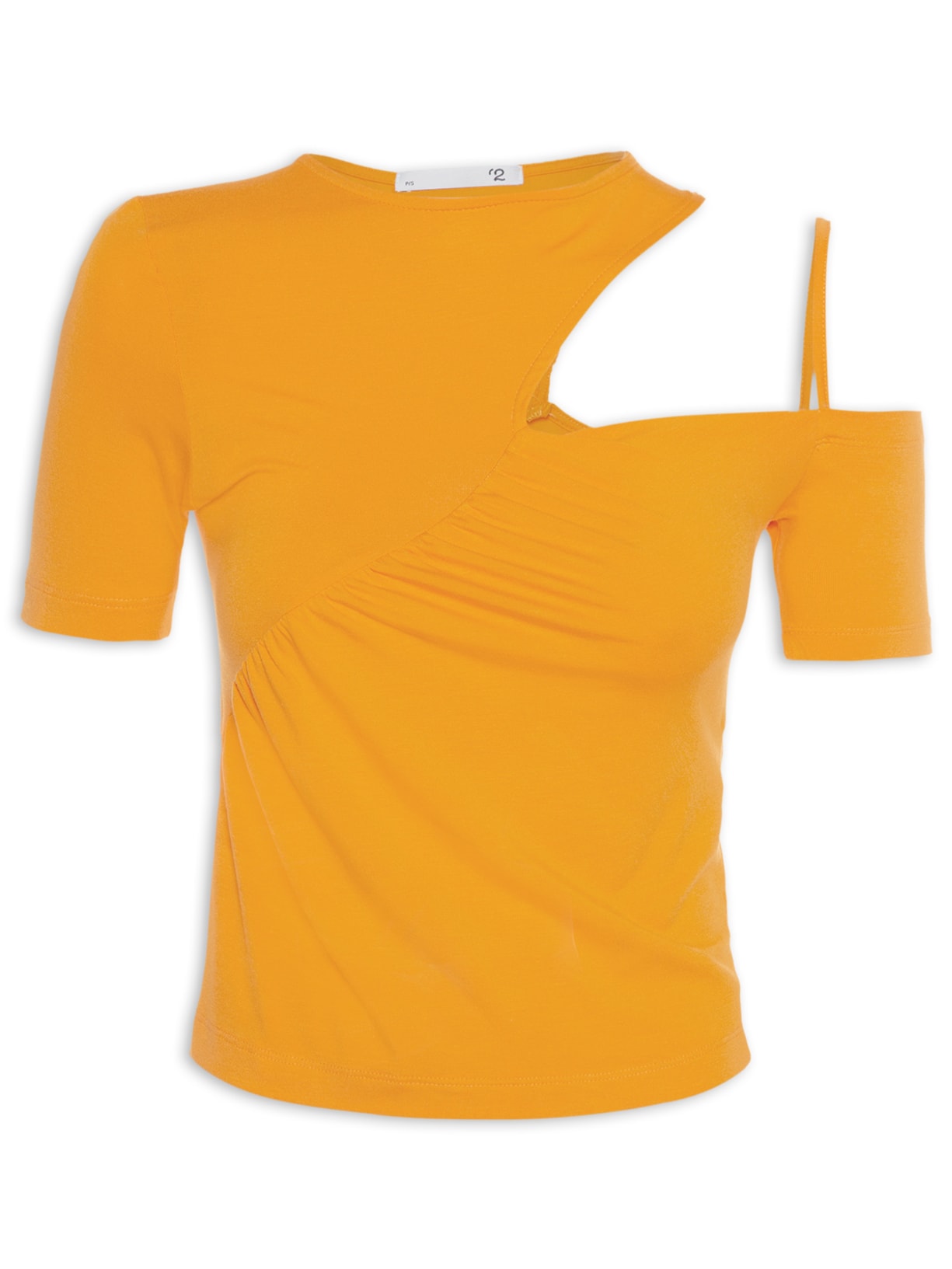 Blusa Feminina Manga Curta Em Malha Com Franzido - Laranja