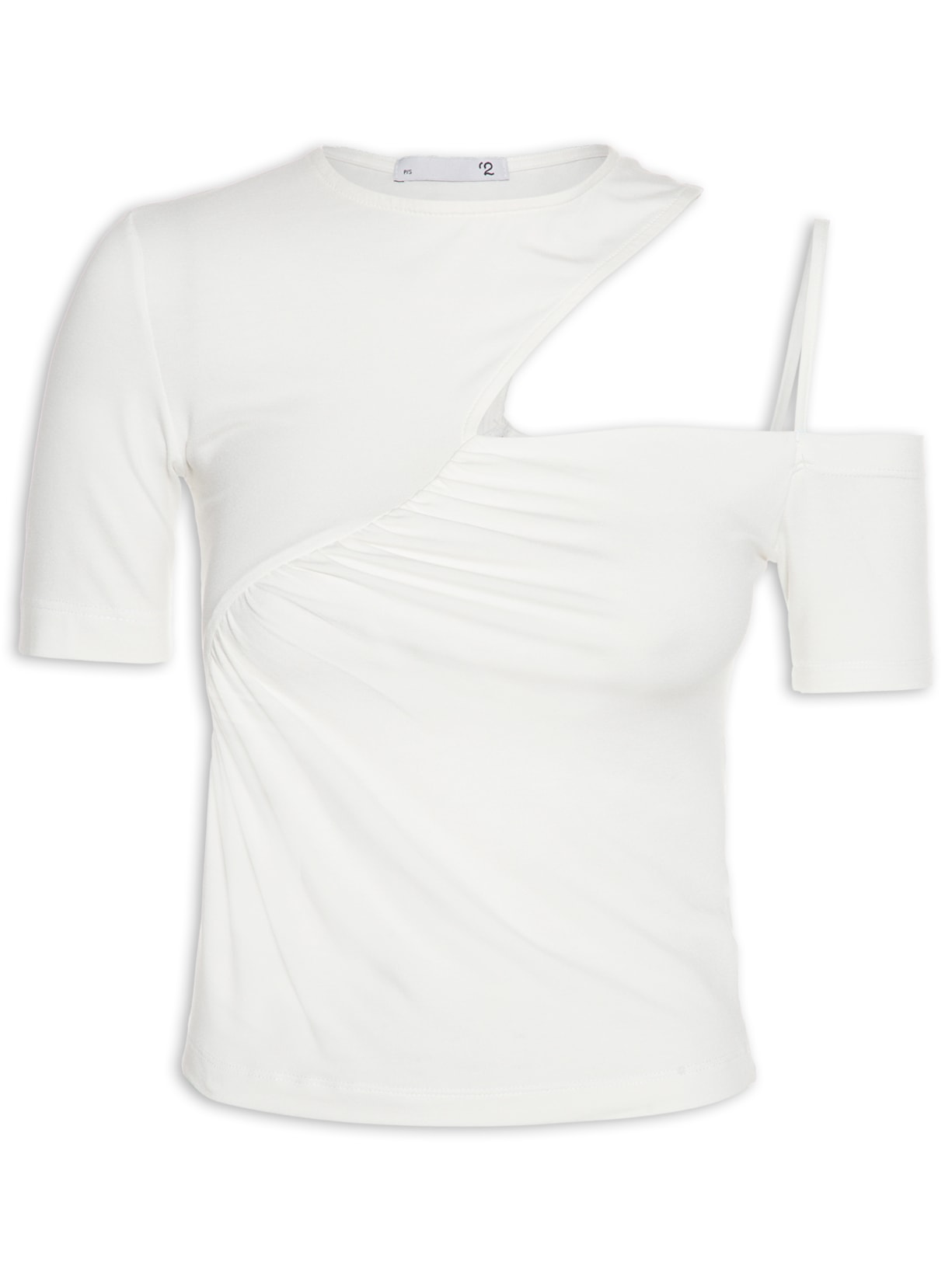Blusa Feminina Manga Curta Em Malha Com Franzido - Off White