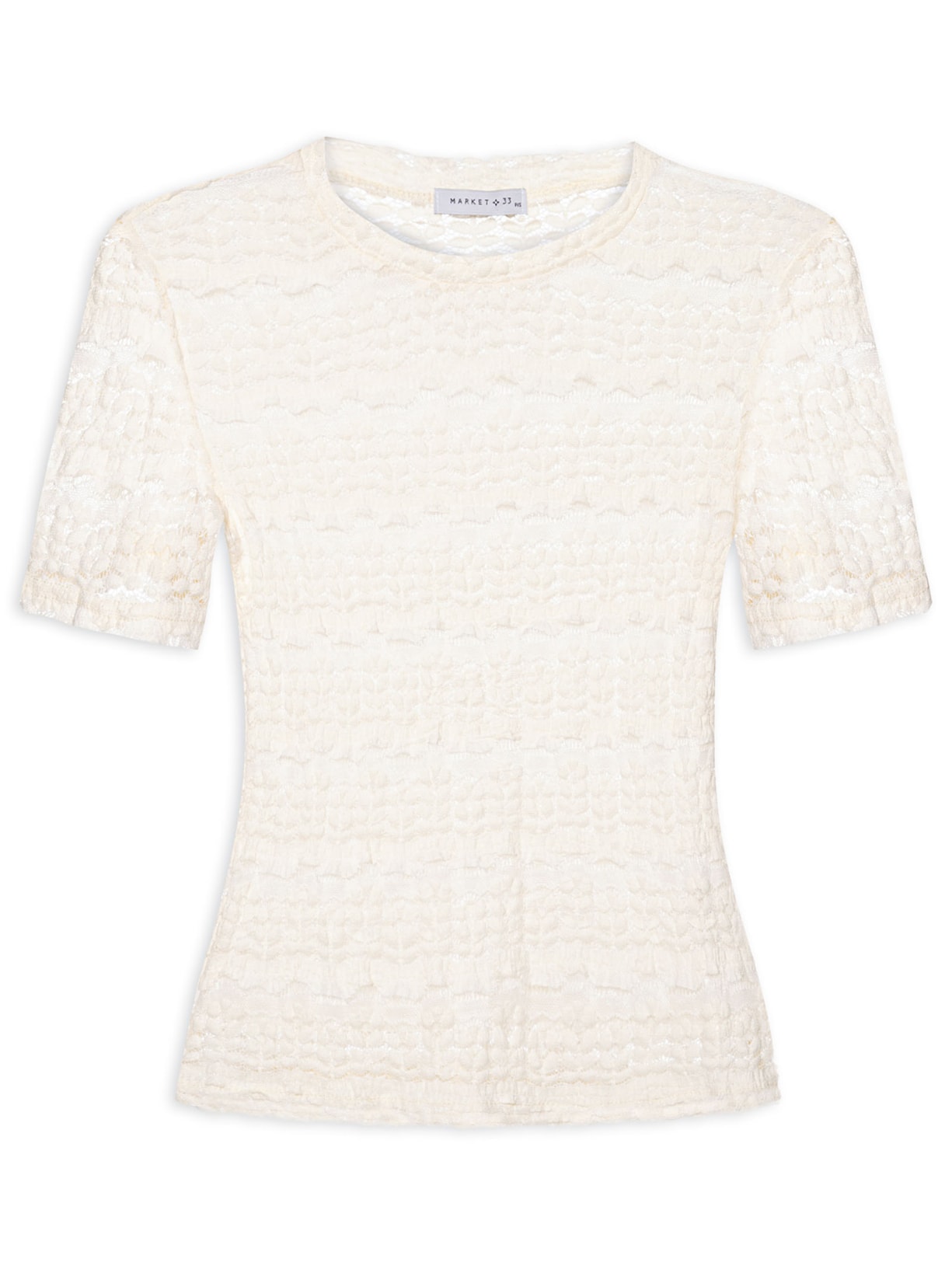 Blusa Feminina Manga Curta Em Renda - Off White