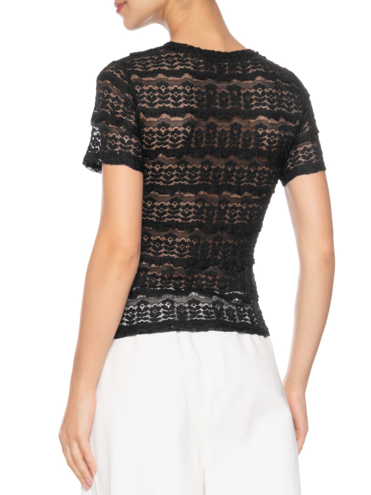 Blusa Feminina Manga Curta Em Renda Preto Market 33