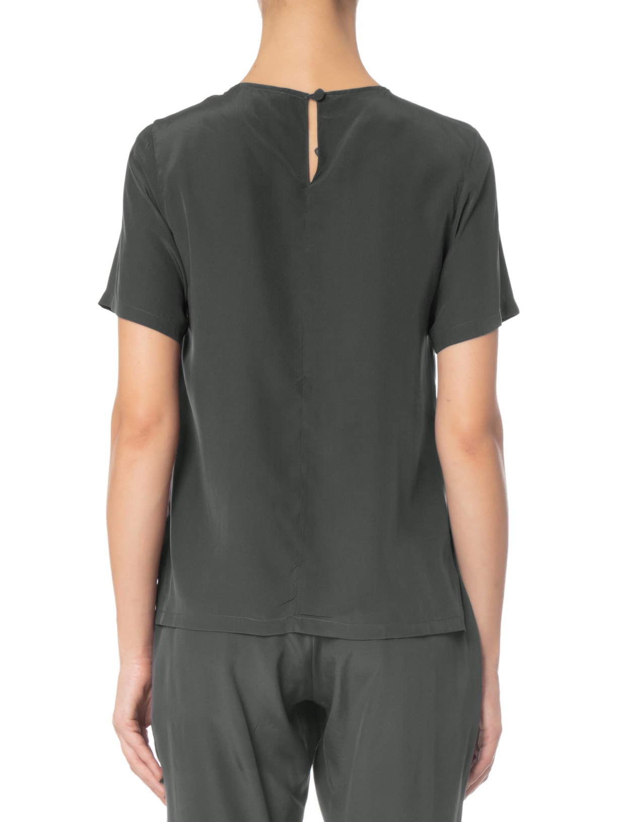 Blusa Feminina Manga Curta Em Seda Pura Cinza '2Essential