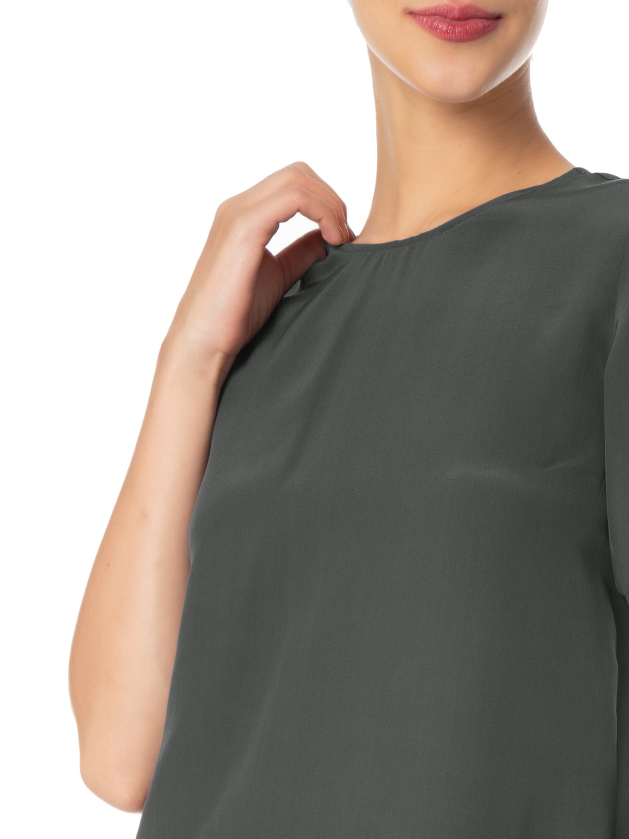 Blusa Feminina Manga Curta Em Seda Pura Cinza '2Essential