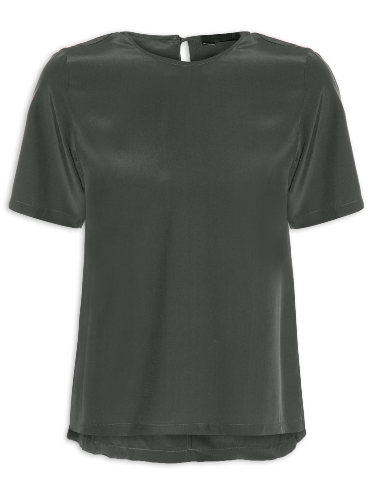 Blusa Feminina Manga Curta Em Seda Pura - Cinza