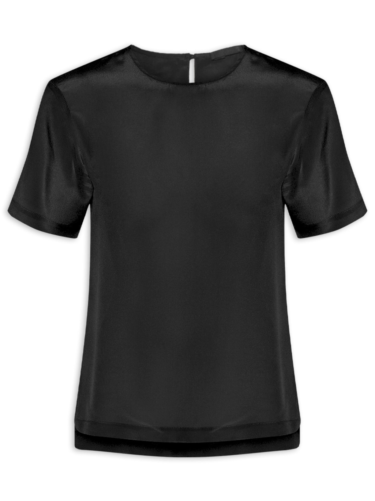 Blusa Feminina Manga Curta Em Seda Pura - Preto