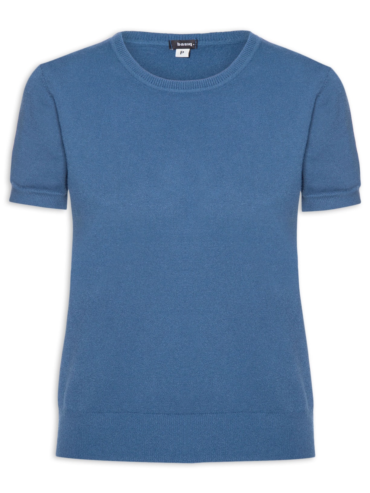 Blusa Feminina Manga Curta Em Tricot - Azul