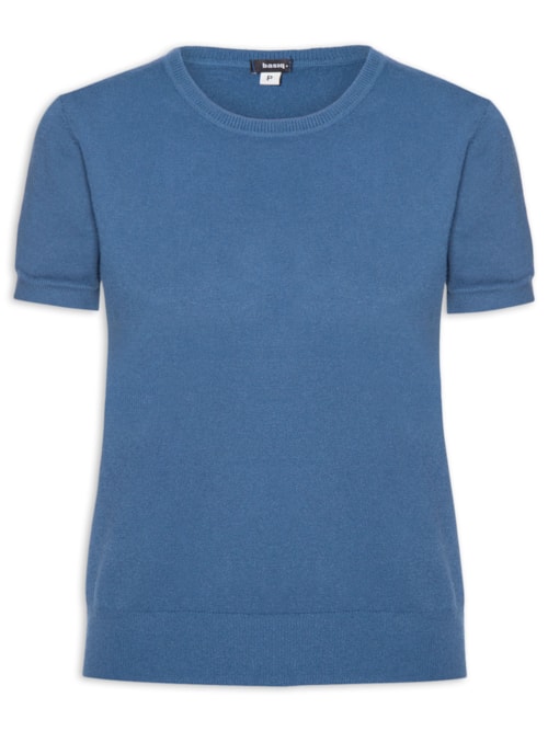 Blusa Feminina Manga Curta Em Tricot - Azul