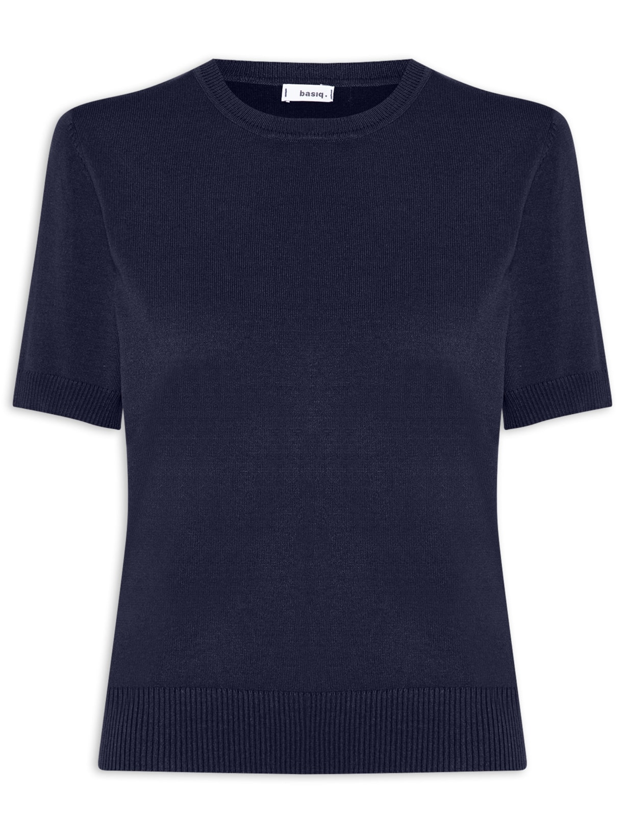 Blusa Feminina Manga Curta em Tricot Azul Basiq