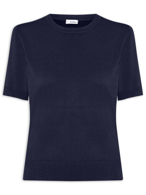Blusa Feminina Manga Curta em Tricot - Azul