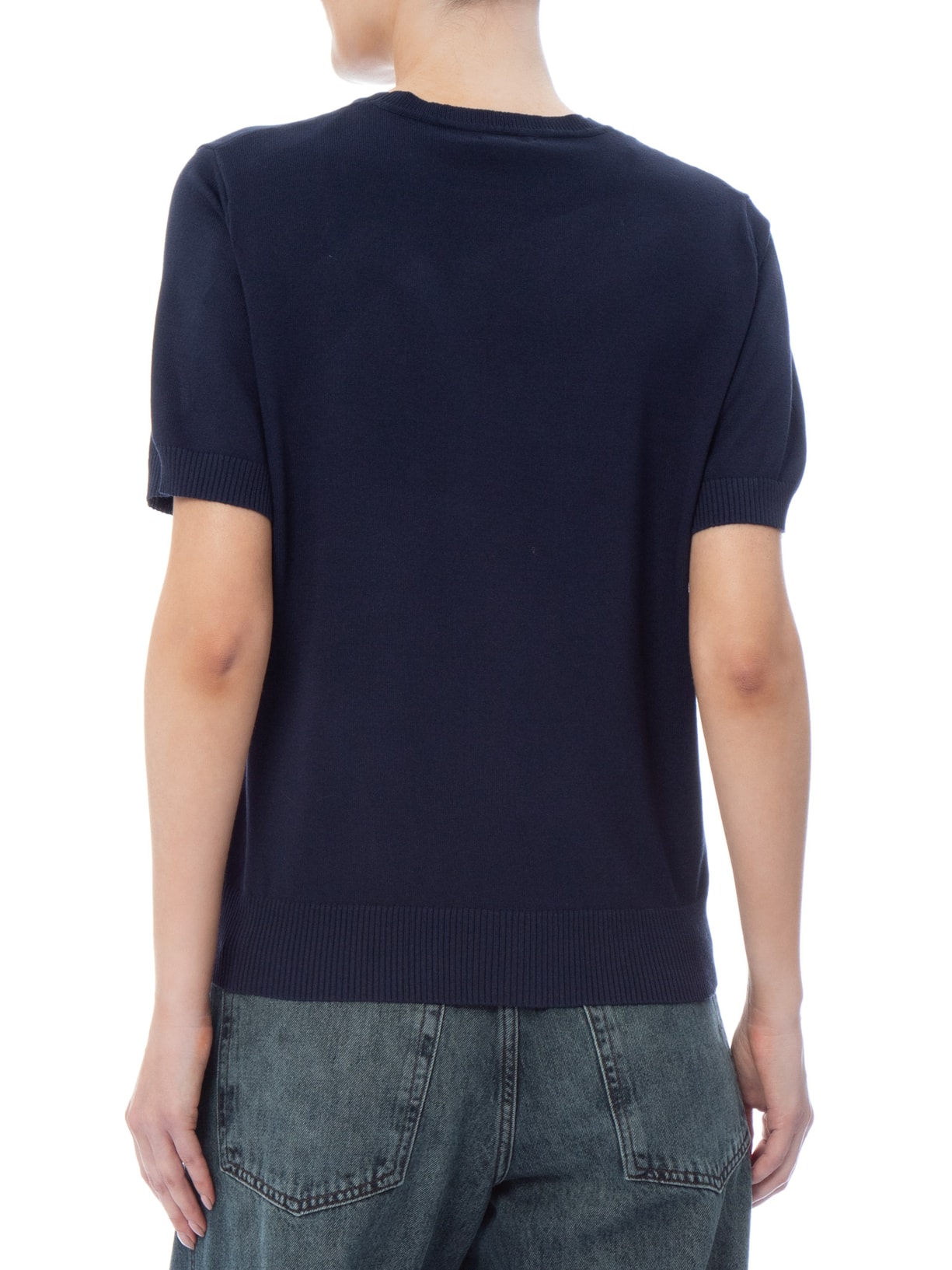 Blusa Feminina Manga Curta em Tricot Azul Basiq