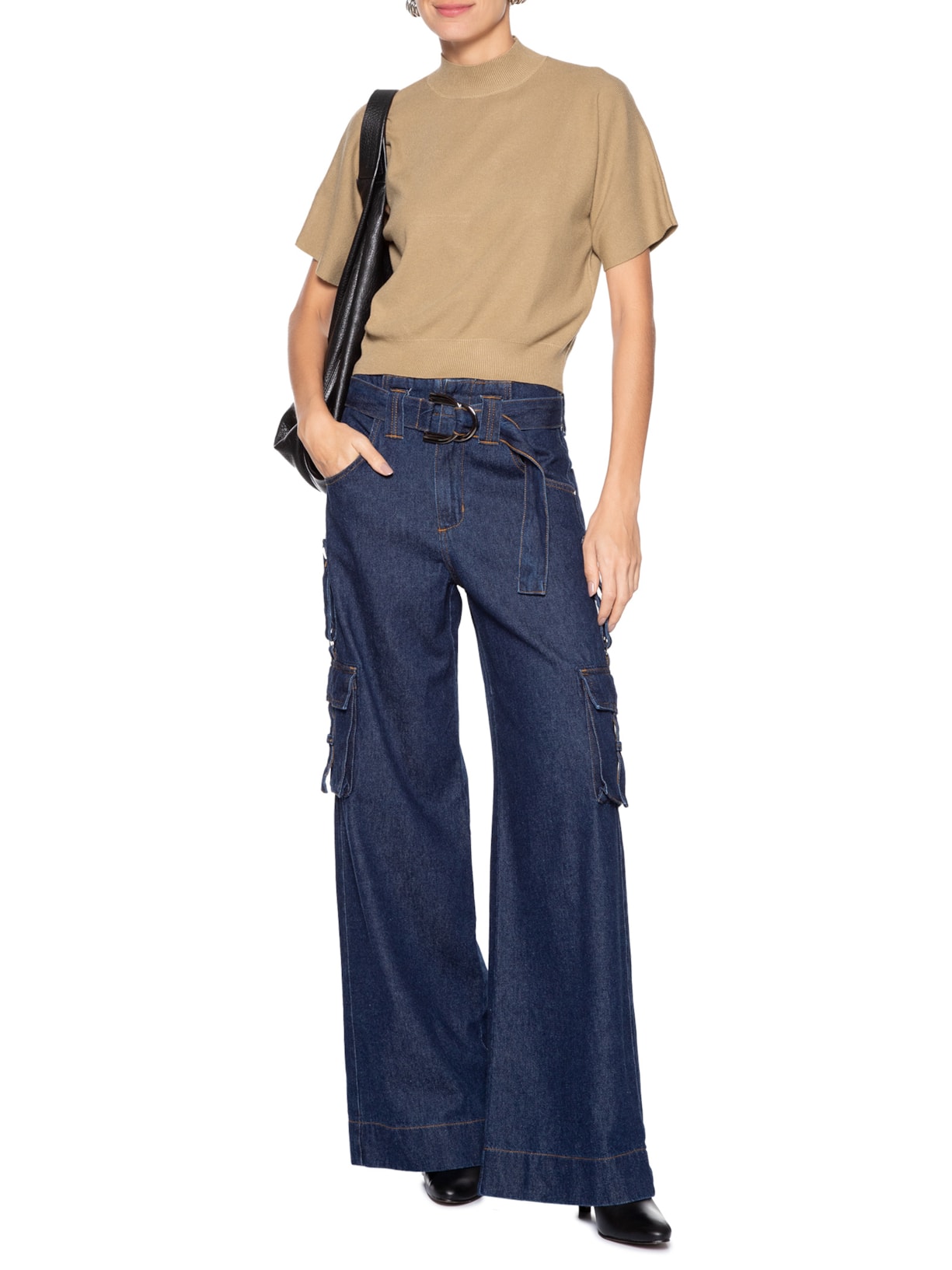 Blusa Feminina Manga Curta Em Tricot Bege '2Essential