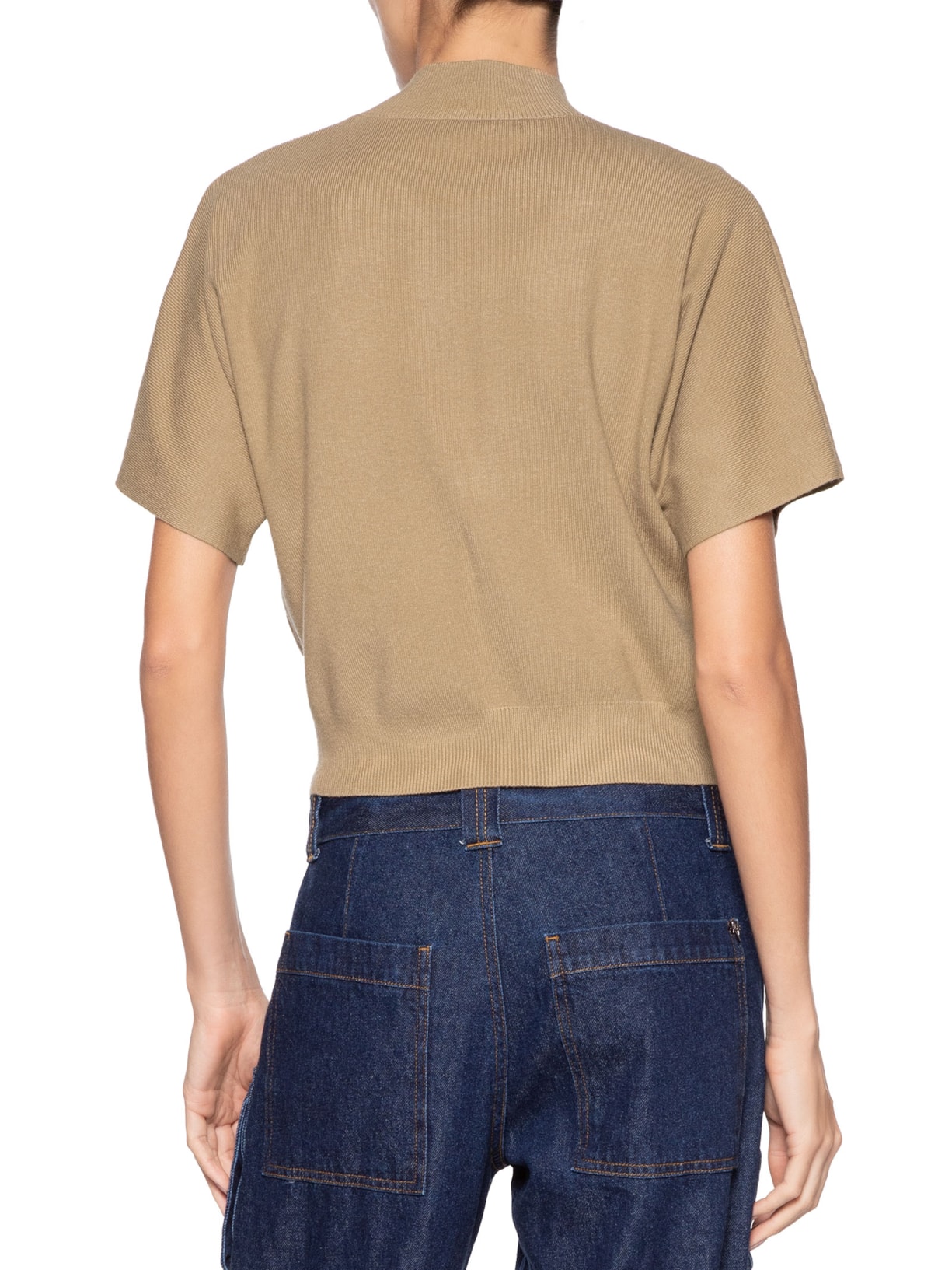 Blusa Feminina Manga Curta Em Tricot Bege '2Essential