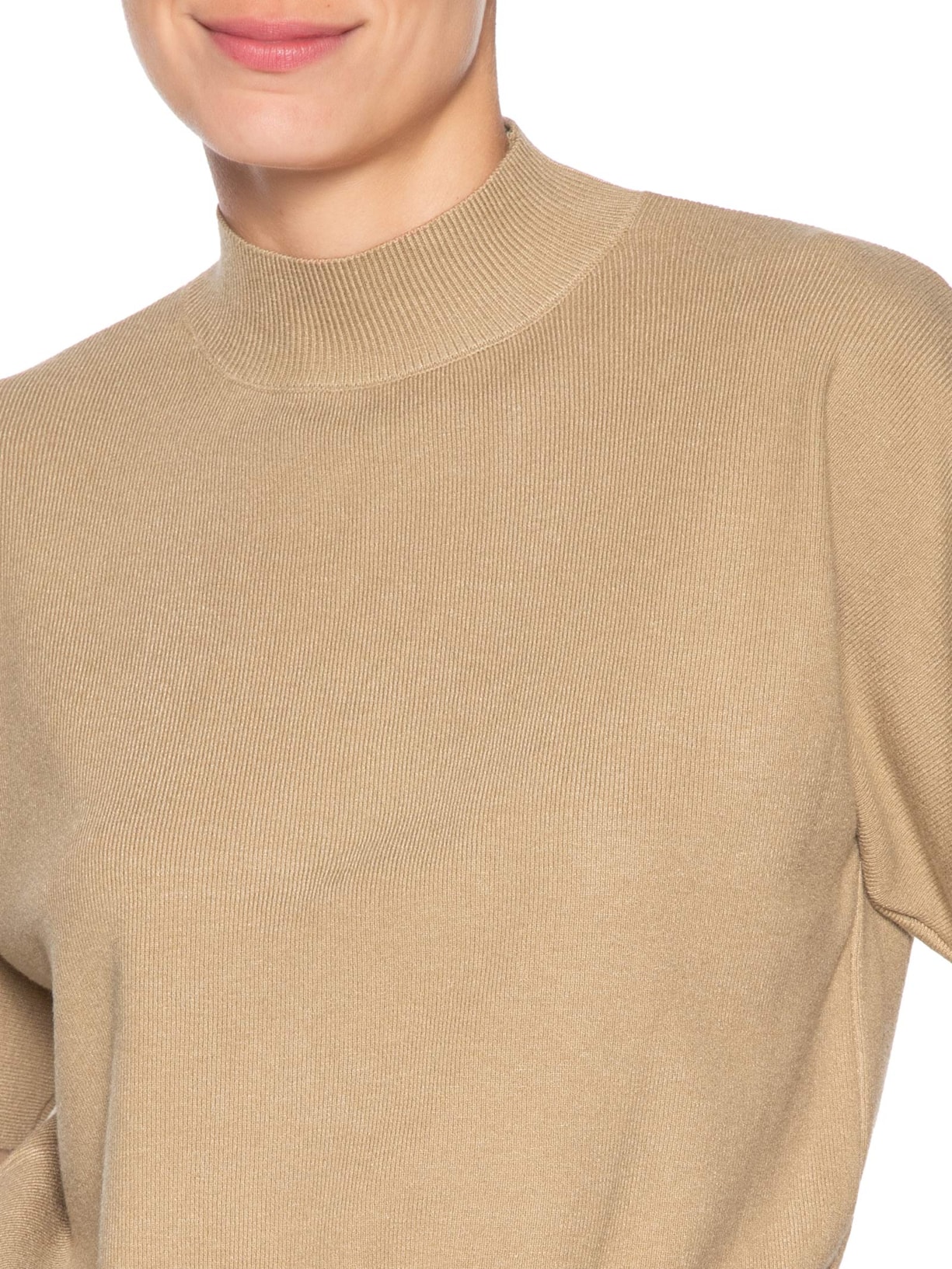 Blusa Feminina Manga Curta Em Tricot Bege '2Essential