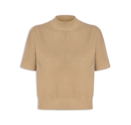 Blusa Feminina Manga Curta Em Tricot - Bege