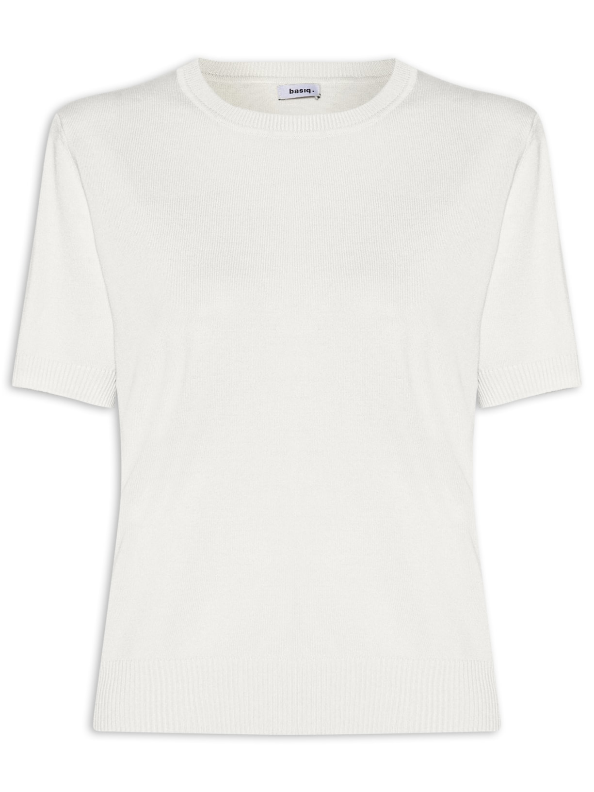 Blusa Feminina Manga Curta em Tricot Bege Basiq
