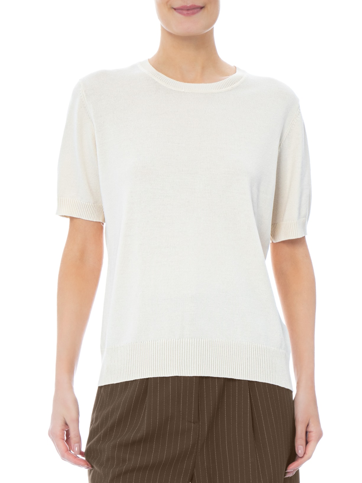 Blusa Feminina Manga Curta em Tricot Bege Basiq