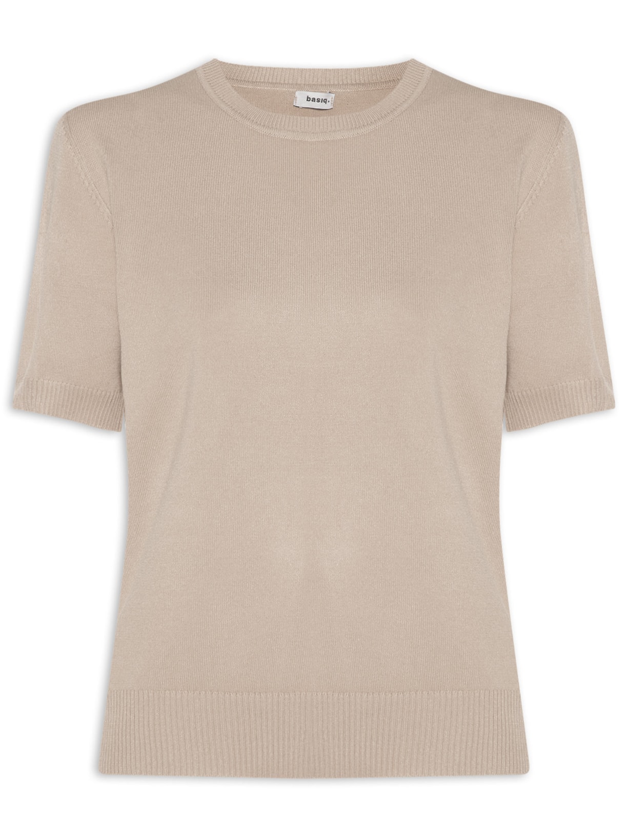 Blusa Feminina Manga Curta em Tricot Bege Basiq