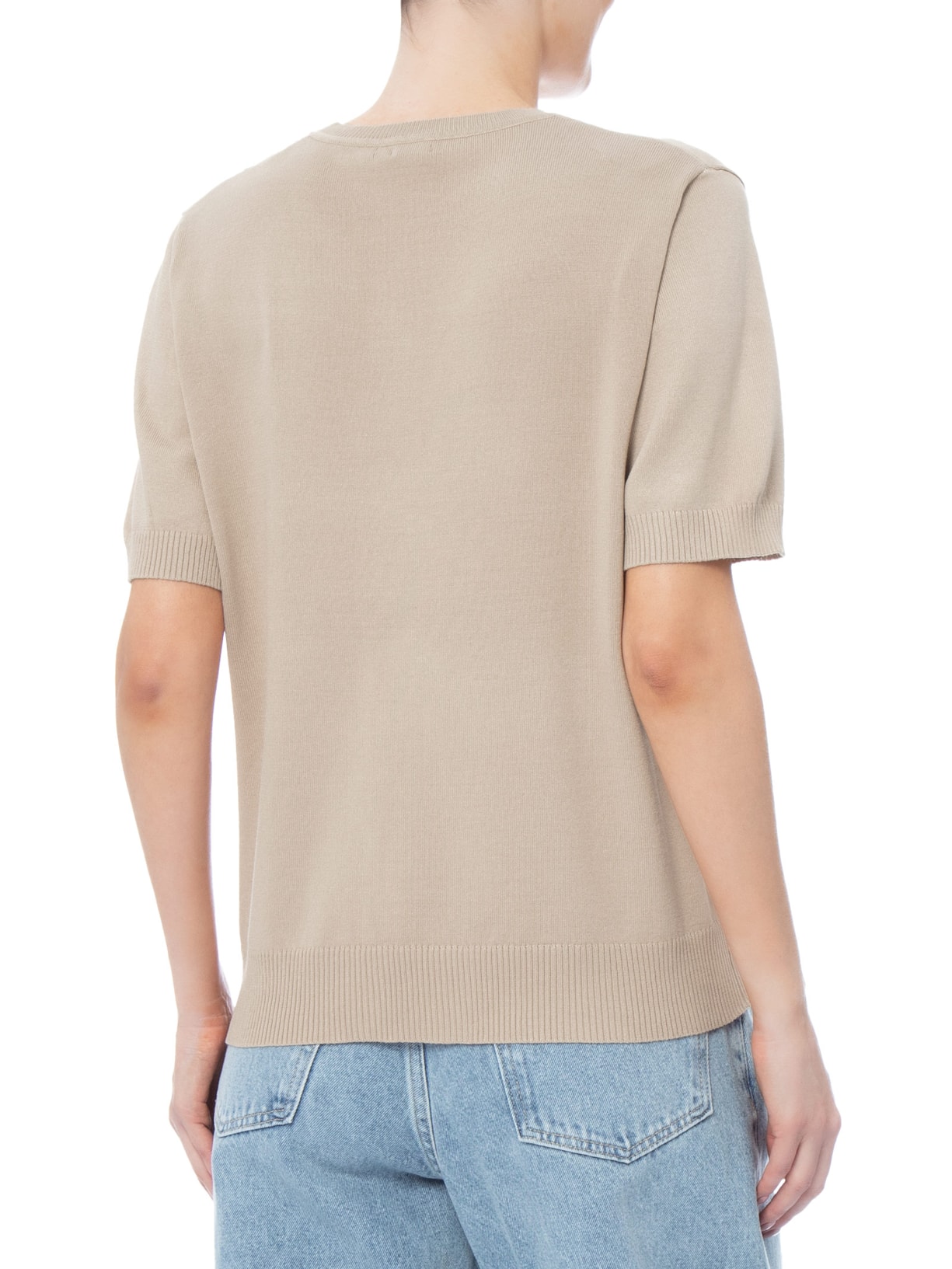 Blusa Feminina Manga Curta em Tricot Bege Basiq