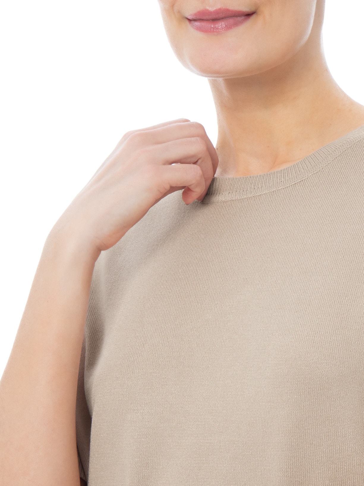 Blusa Feminina Manga Curta em Tricot Bege Basiq