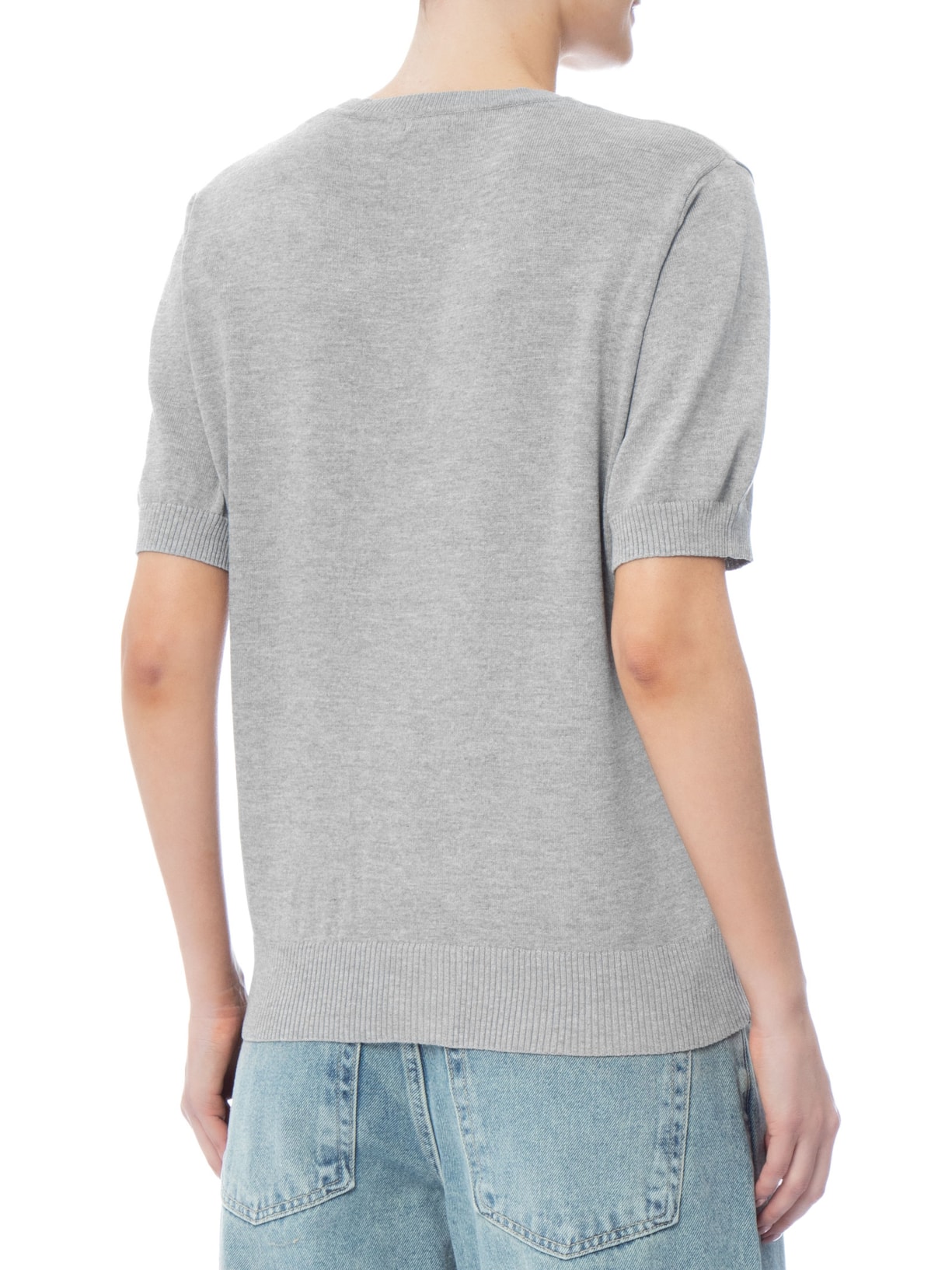 Blusa Feminina Manga Curta em Tricot Cinza Basiq