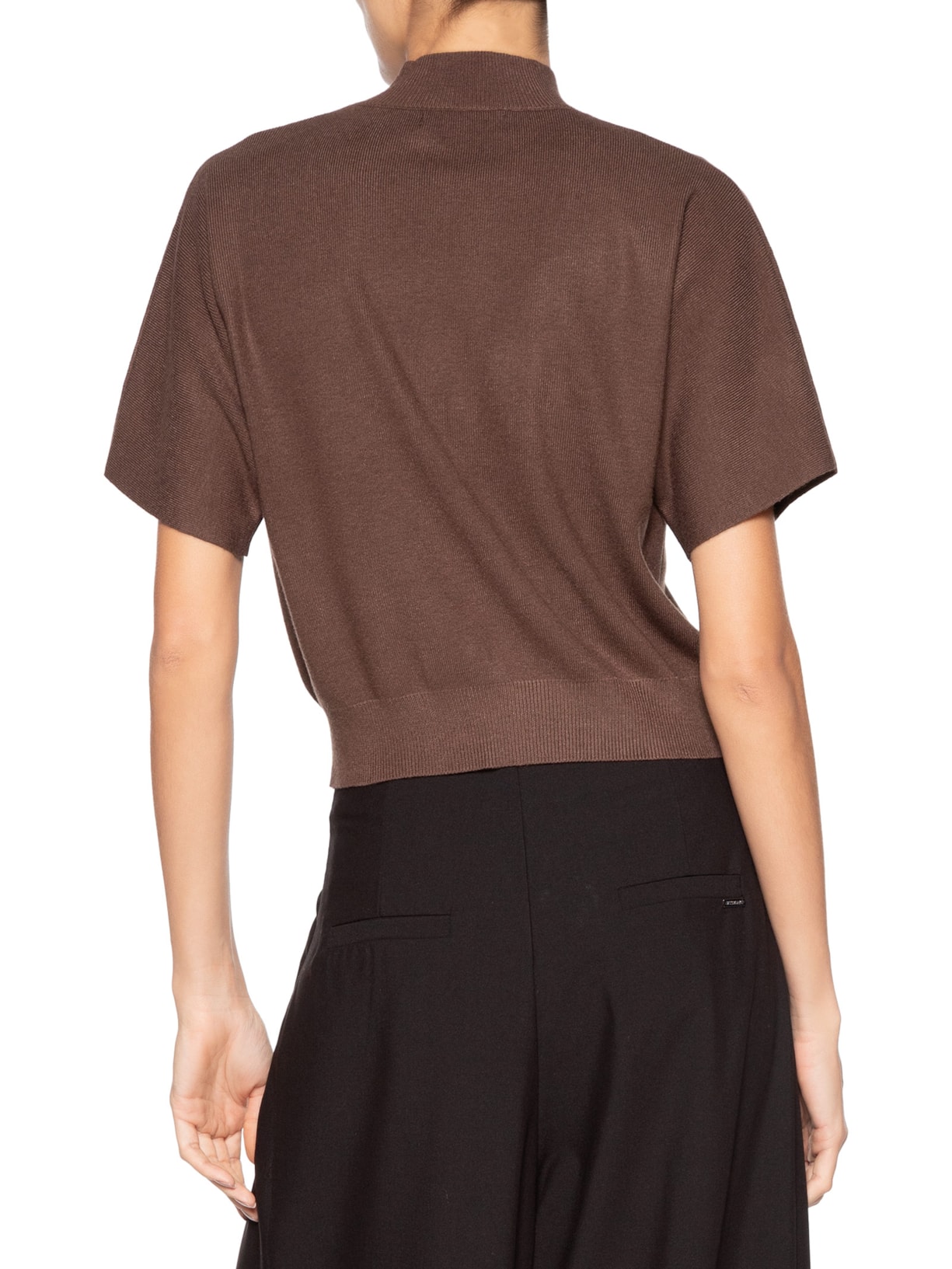 Blusa Feminina Manga Curta Em Tricot Marrom '2Essential