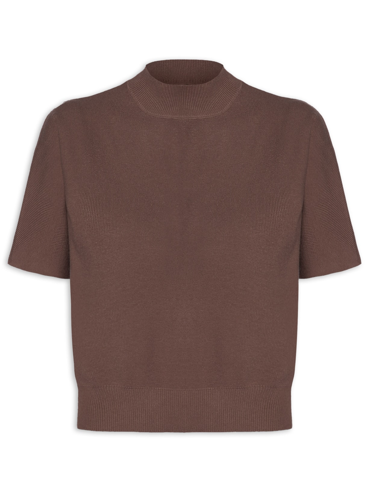 Blusa Feminina Manga Curta Em Tricot Marrom '2Essential