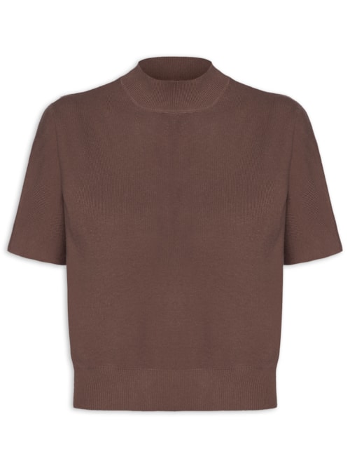 Blusa Feminina Manga Curta Em Tricot - Marrom