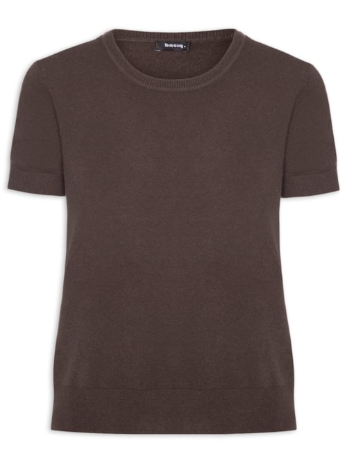 Blusa Feminina Manga Curta Em Tricot - Marrom