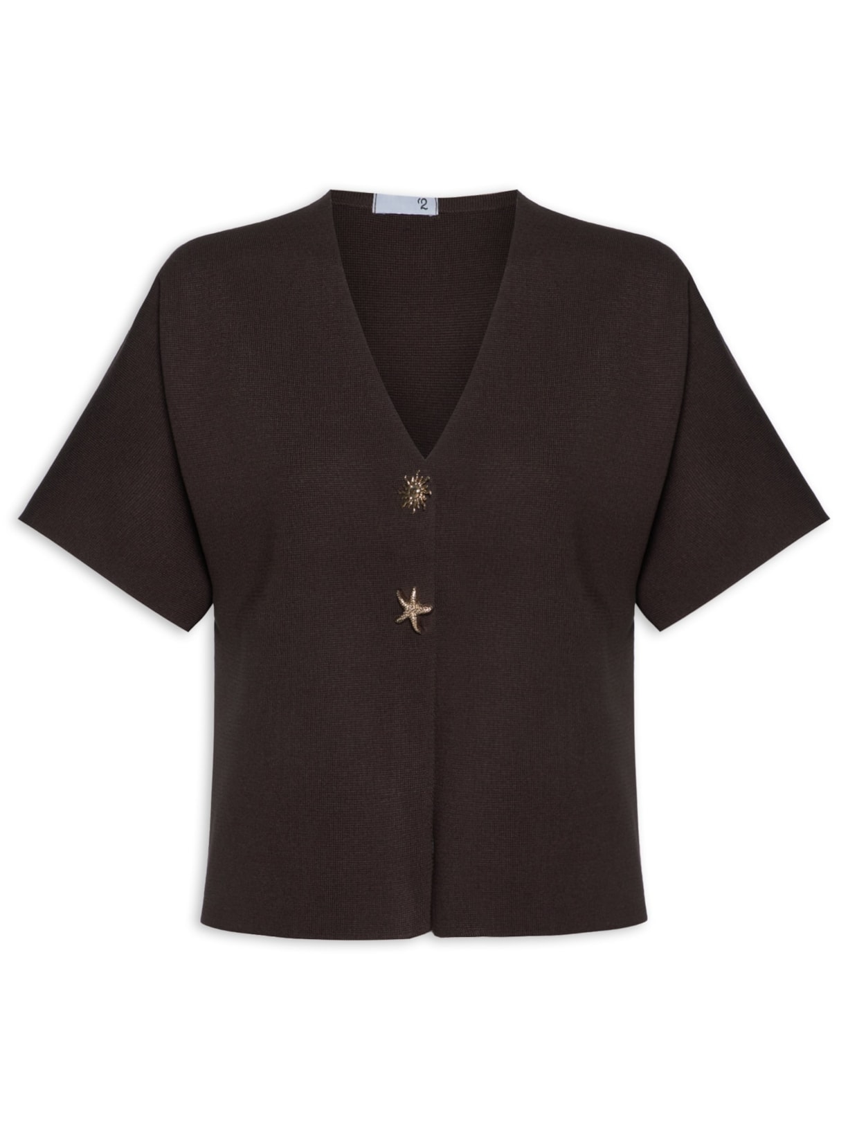 Blusa Feminina Manga Curta Em Tricot - Marrom