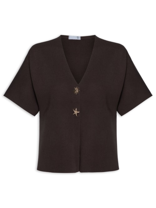 Blusa Feminina Manga Curta Em Tricot - Marrom