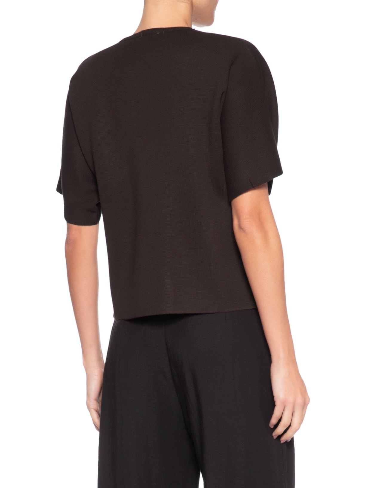 Blusa Feminina Manga Curta Em Tricot Marrom '2Essential