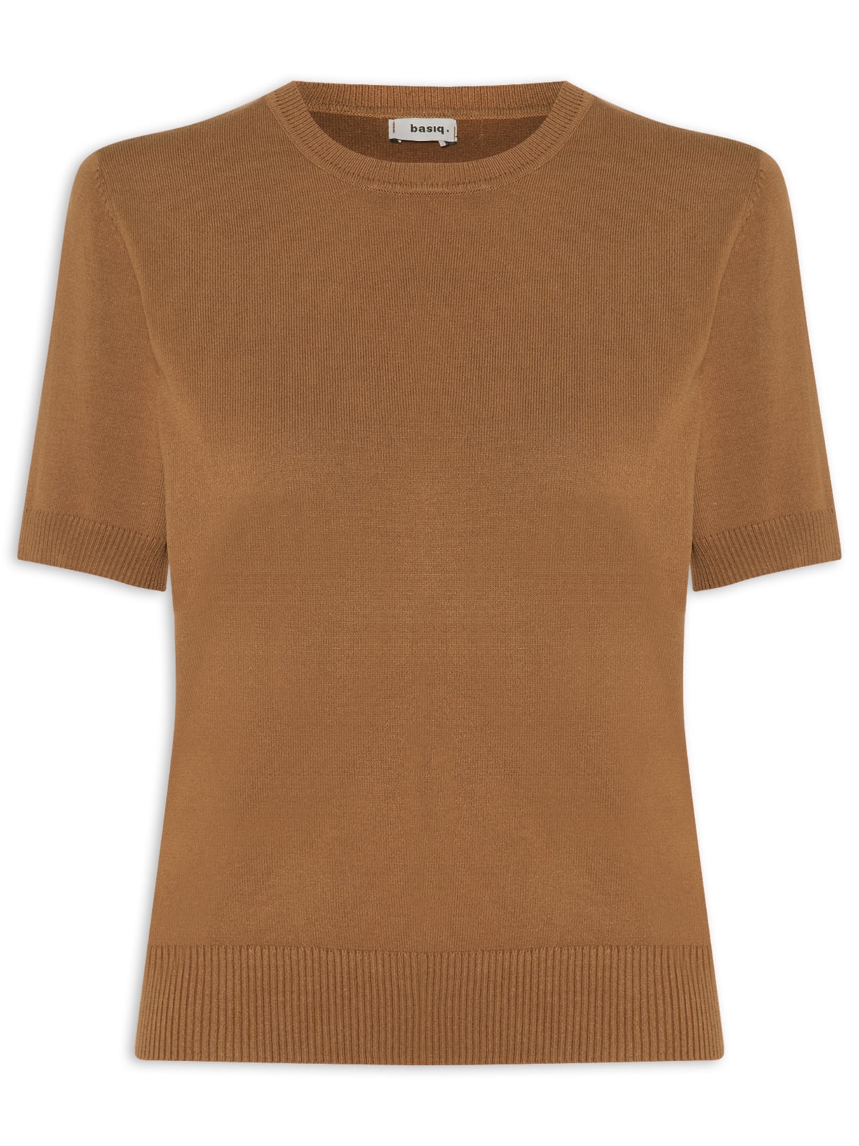 Blusa Feminina Manga Curta em Tricot Marrom Basiq