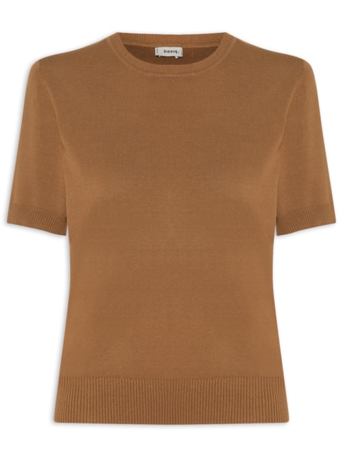 Blusa Feminina Manga Curta em Tricot - Marrom