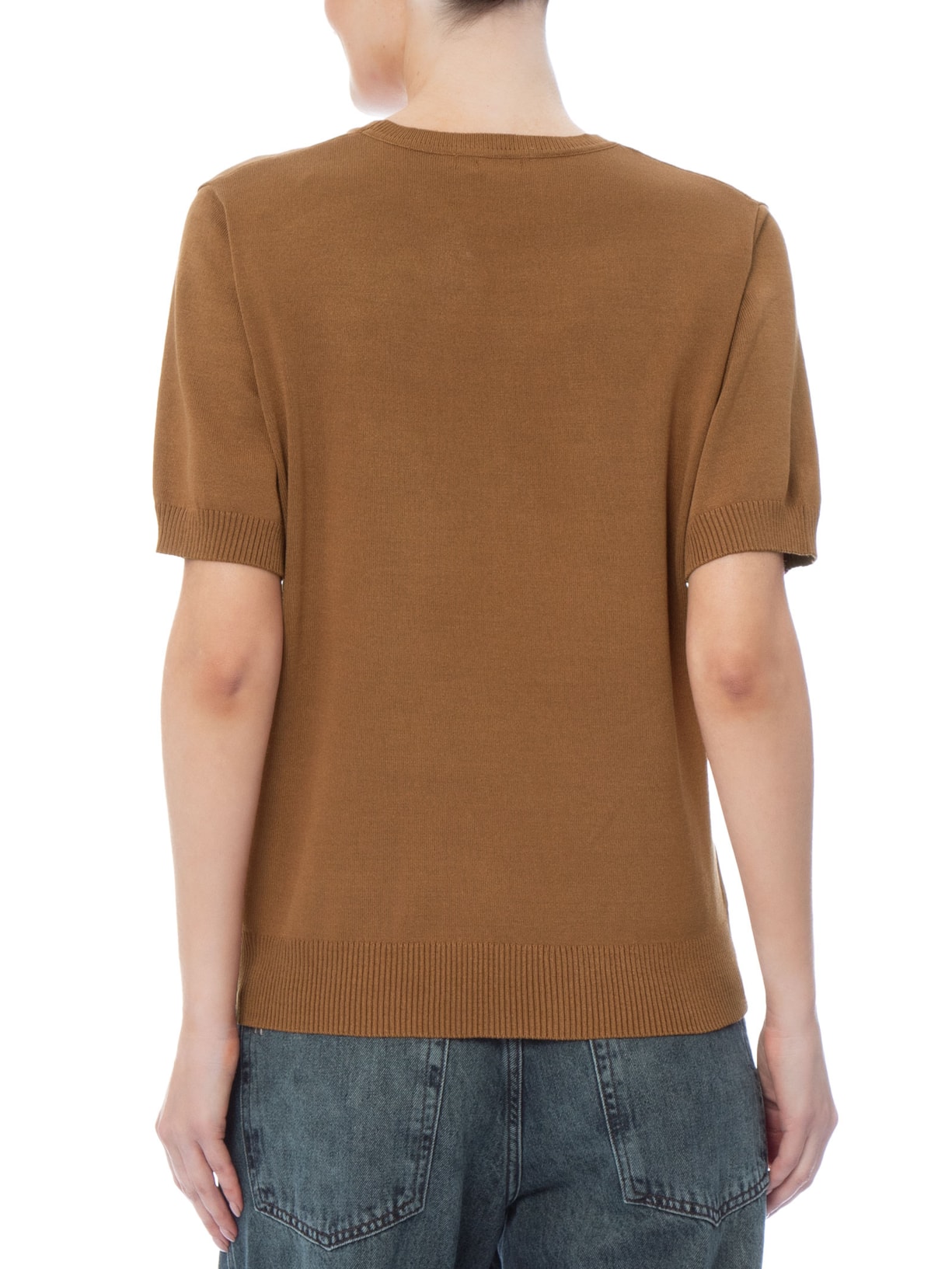 Blusa Feminina Manga Curta em Tricot Marrom Basiq