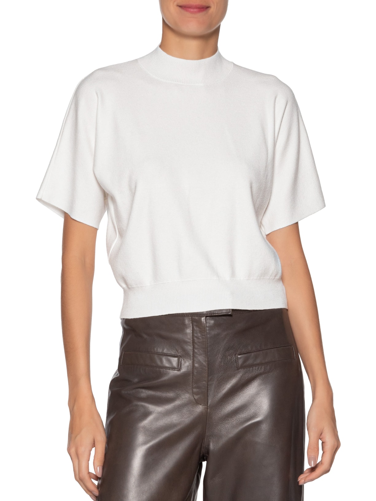 Blusa Feminina Manga Curta Em Tricot Off White '2Essential