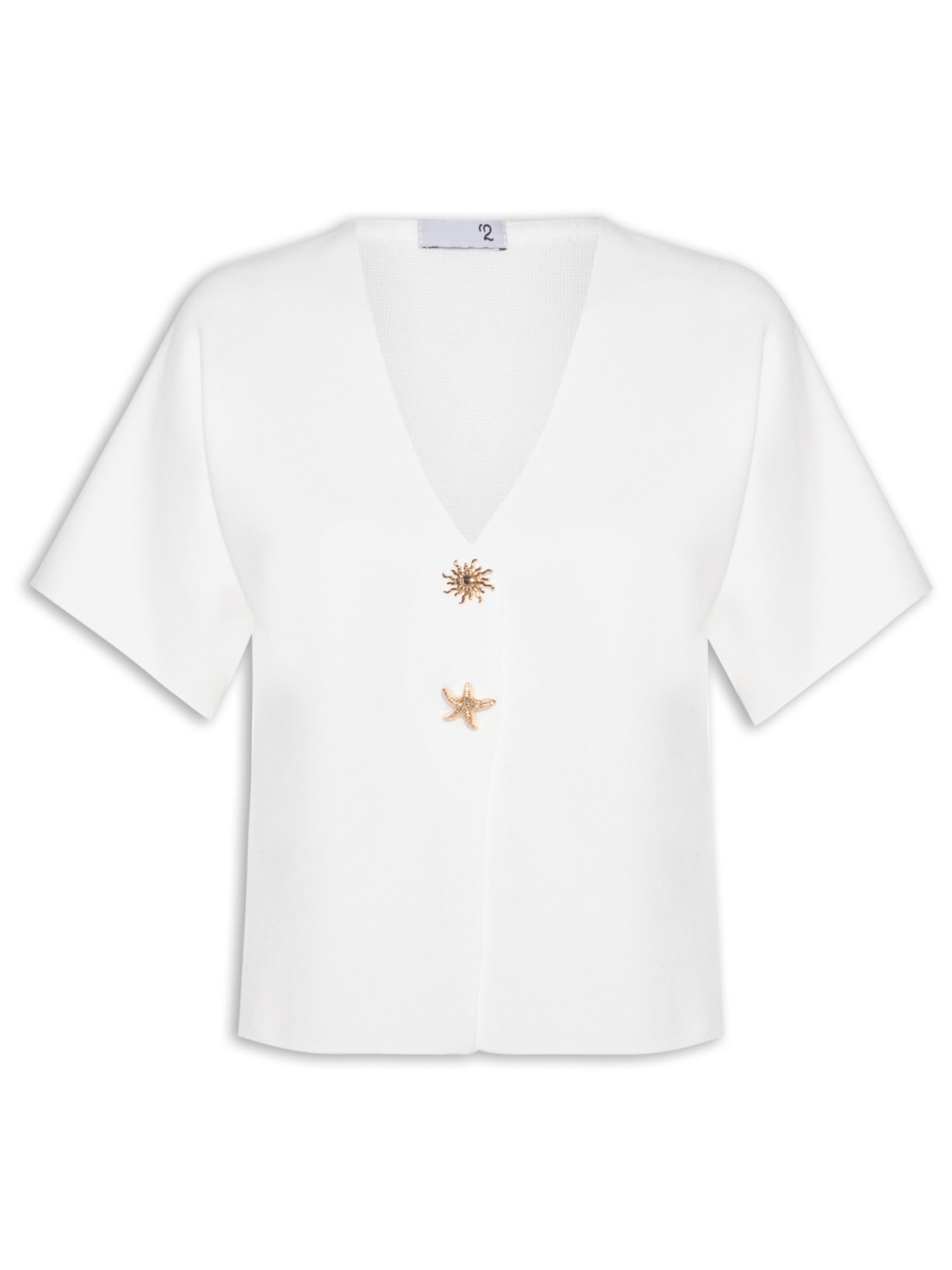 Blusa Feminina Manga Curta Em Tricot Off White '2Essential