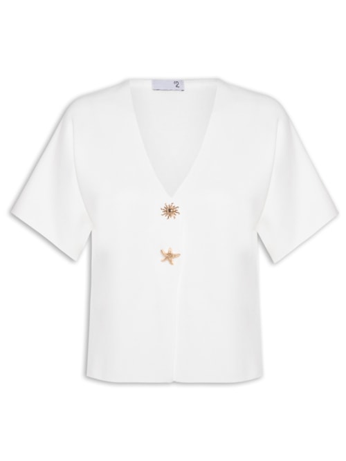 Blusa Feminina Manga Curta Em Tricot - Off White