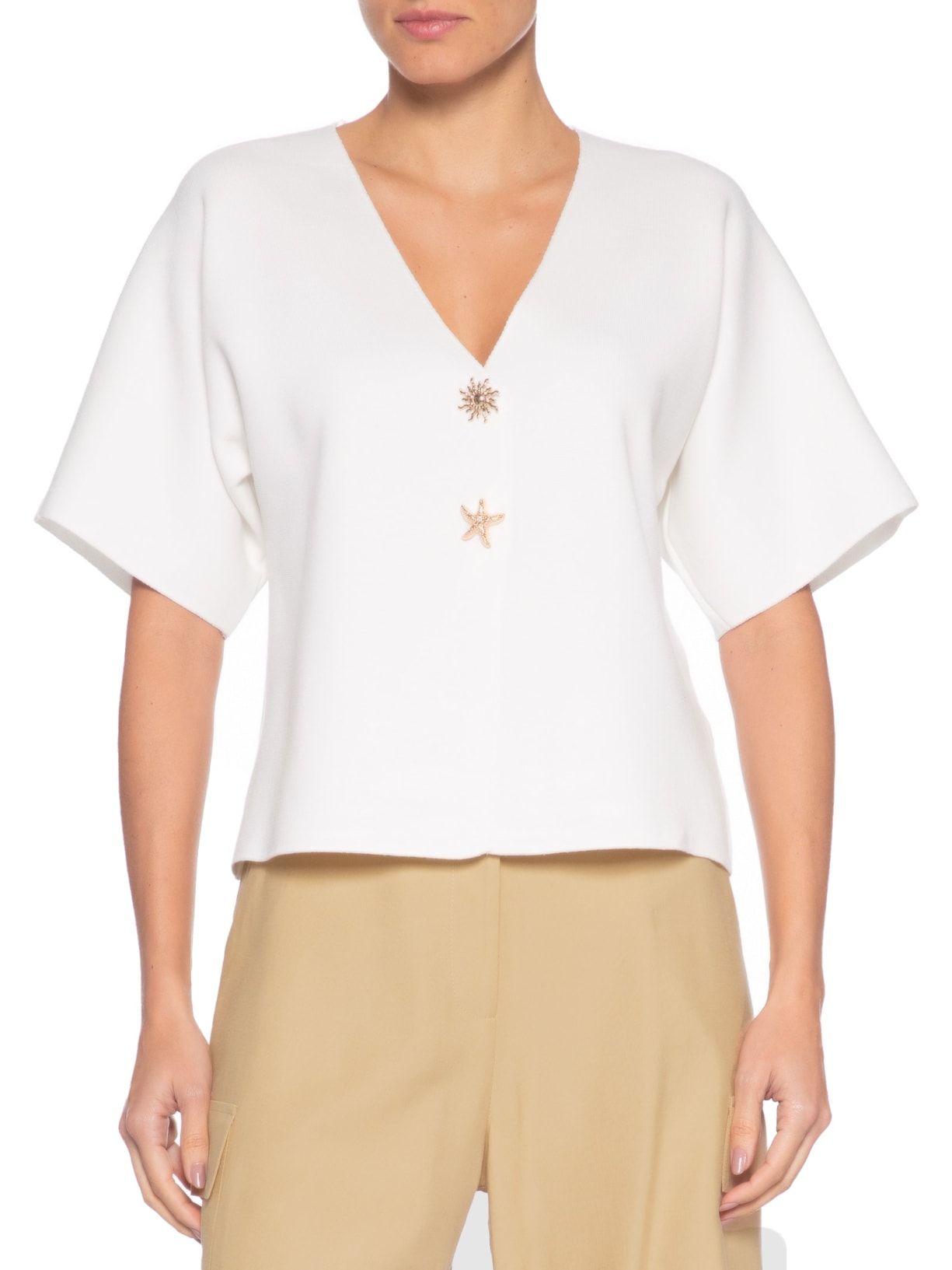 Blusa Feminina Manga Curta Em Tricot Off White '2Essential