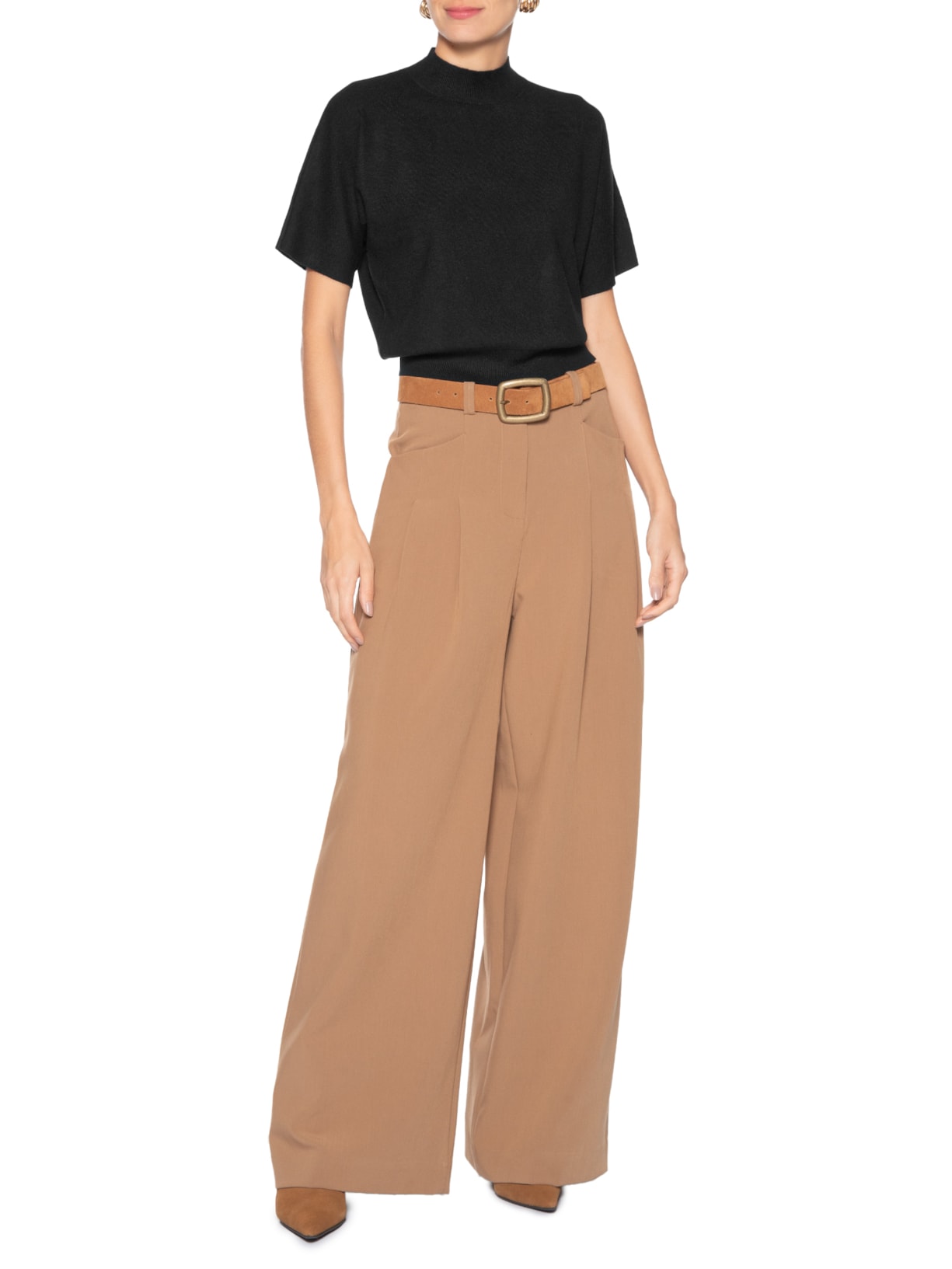 Blusa Feminina Manga Curta Em Tricot Preto '2Essential