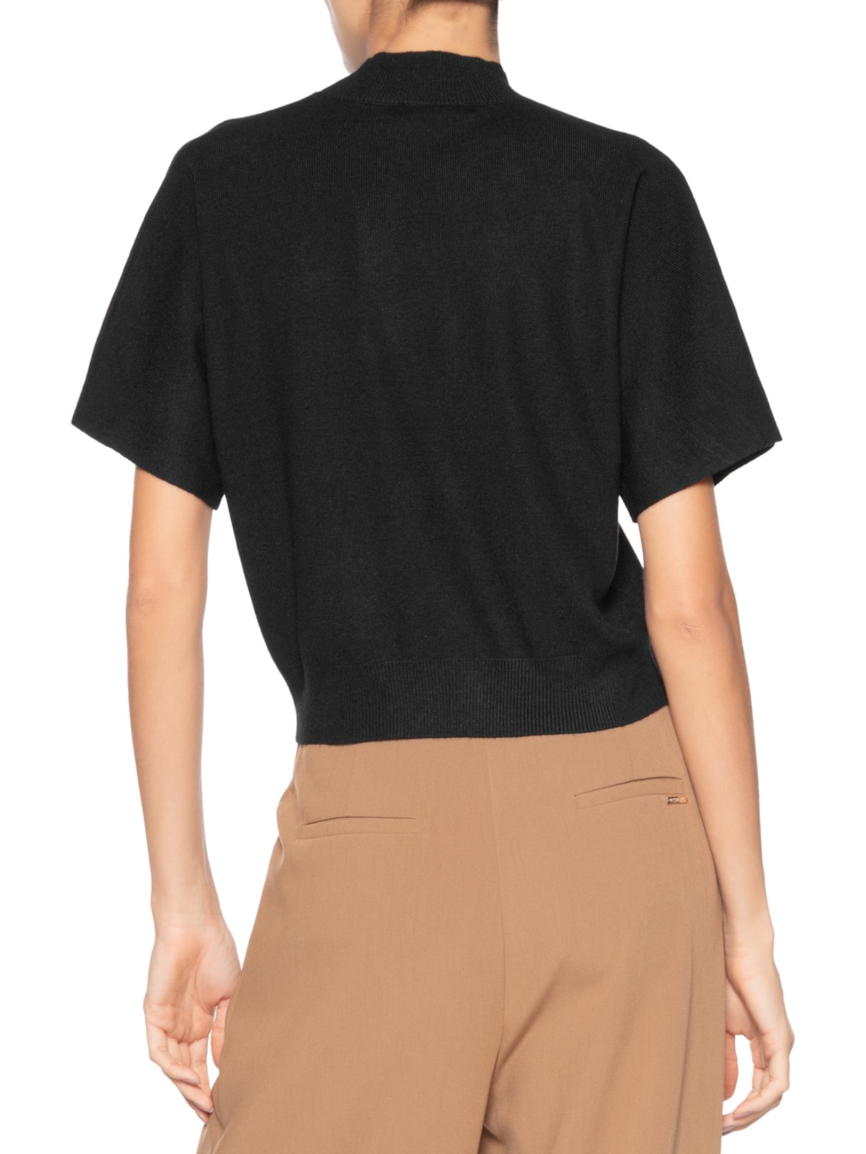 Blusa Feminina Manga Curta Em Tricot Preto '2Essential