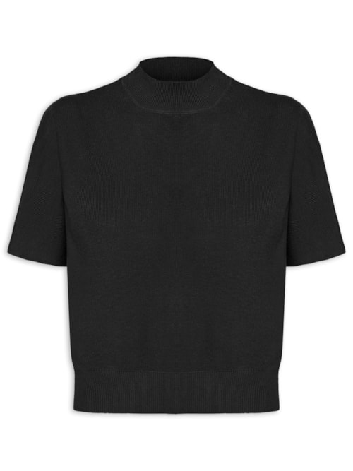 Blusa Feminina Manga Curta Em Tricot - Preto