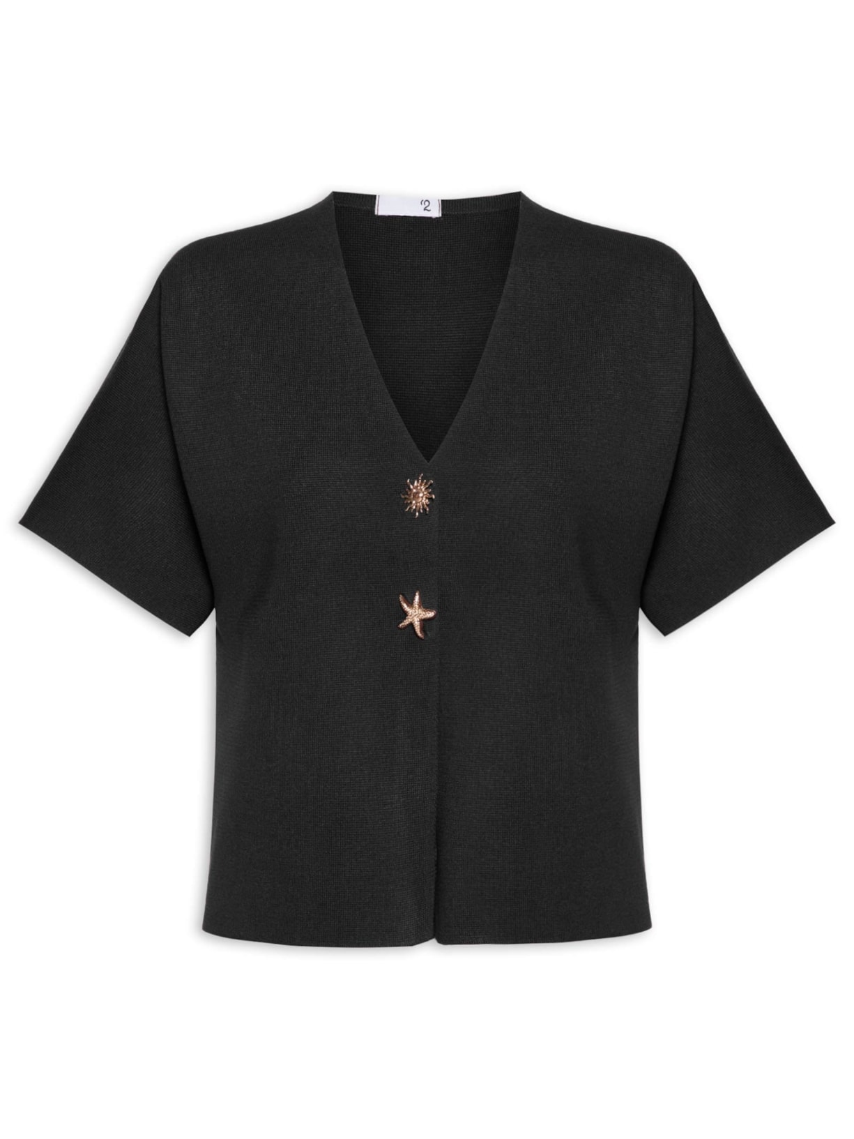 Blusa Feminina Manga Curta Em Tricot Preto '2Essential