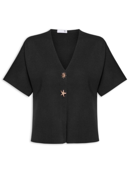 Blusa Feminina Manga Curta Em Tricot - Preto