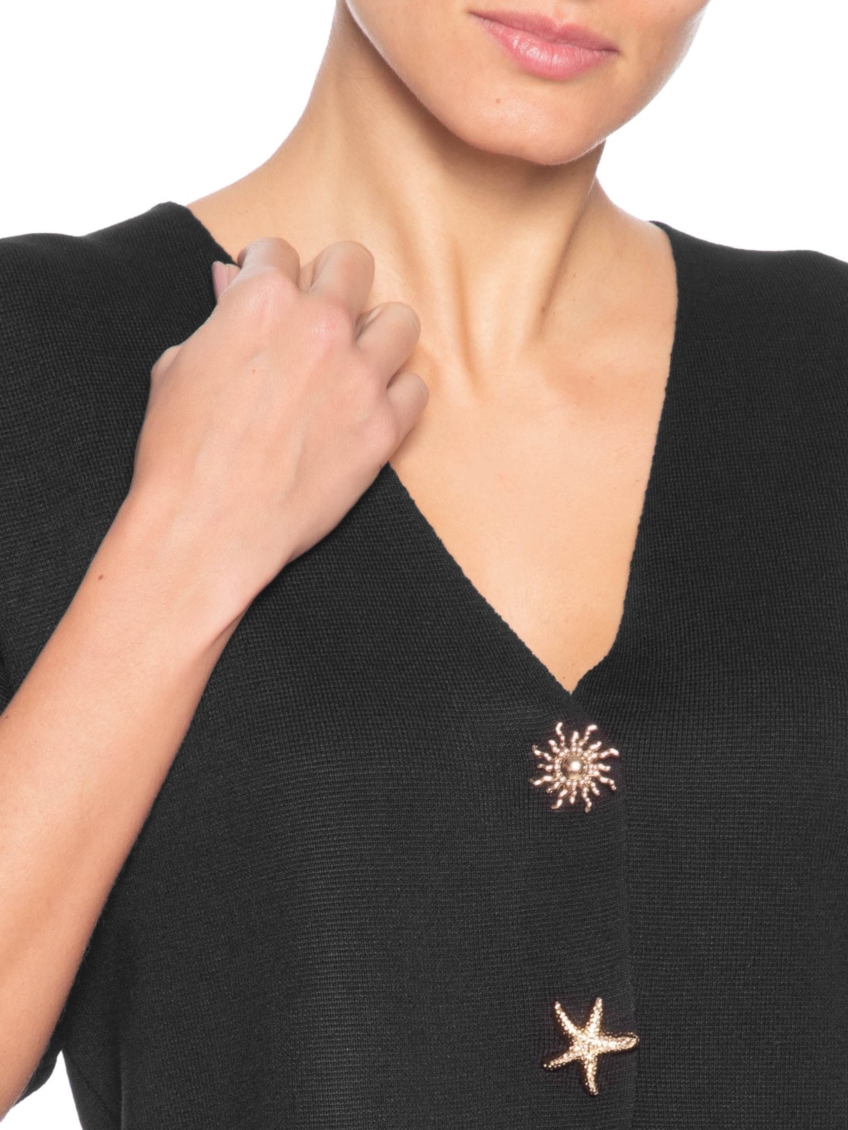 Blusa Feminina Manga Curta Em Tricot Preto '2Essential