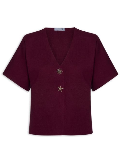 Blusa Feminina Manga Curta Em Tricot - Vermelho