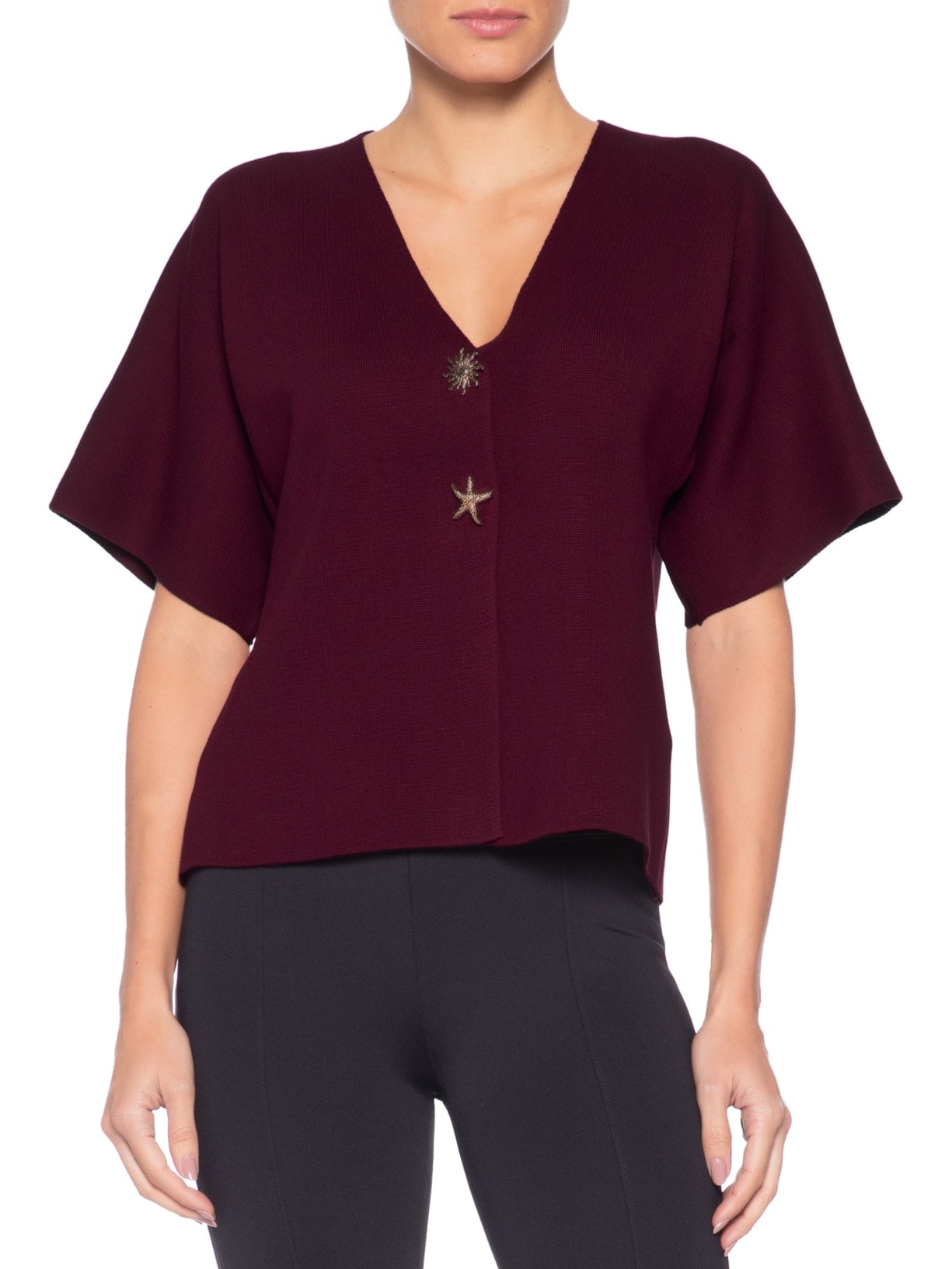 Blusa Feminina Manga Curta Em Tricot Vermelho '2Essential