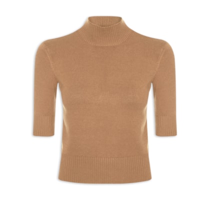 Blusa Feminina Manga Curta Gia Tricot - Marrom