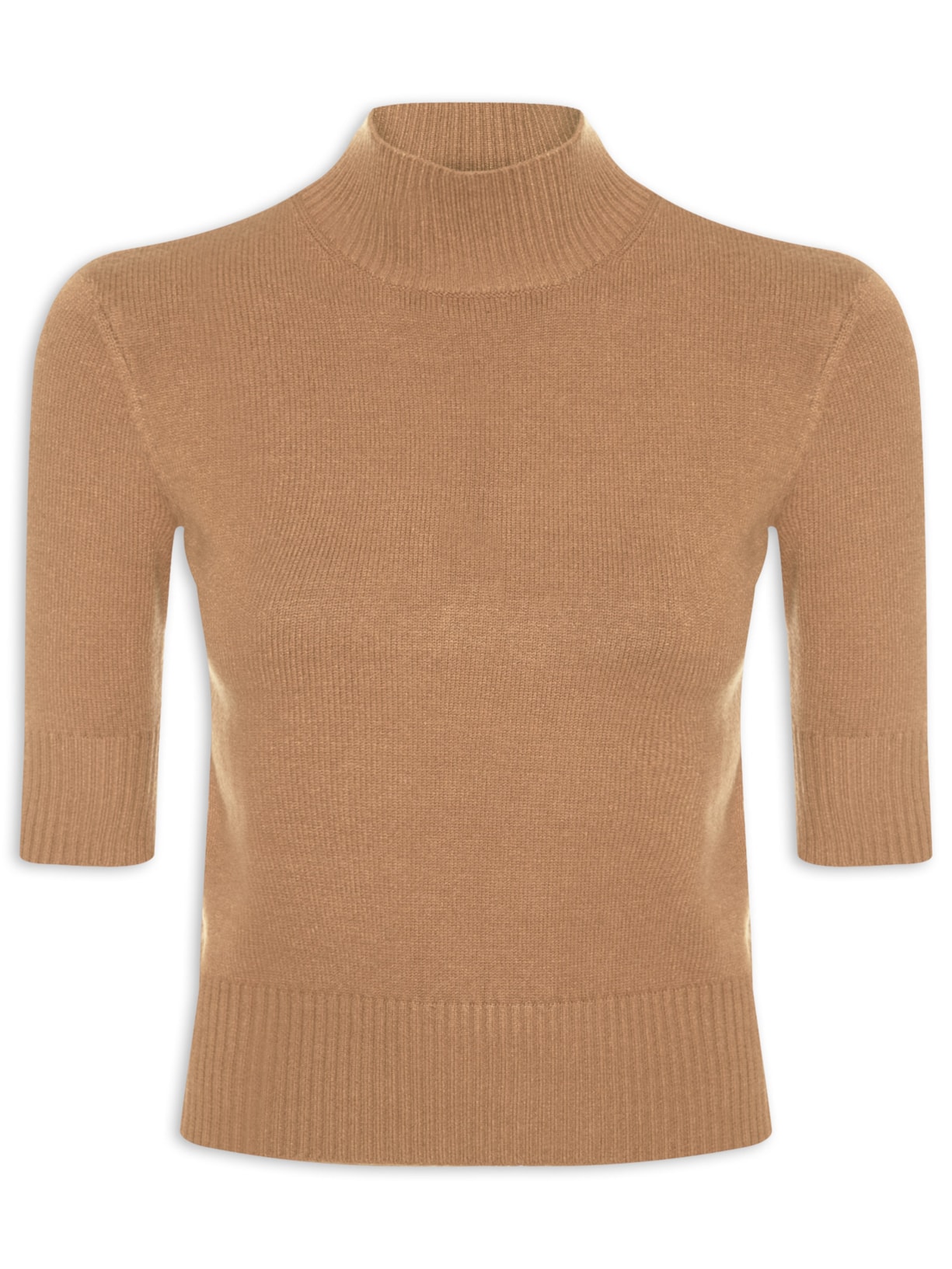 Blusa Feminina Manga Curta Gia Tricot - Marrom