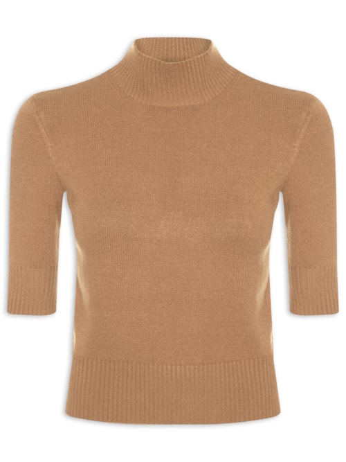Blusa Feminina Manga Curta Gia Tricot - Marrom