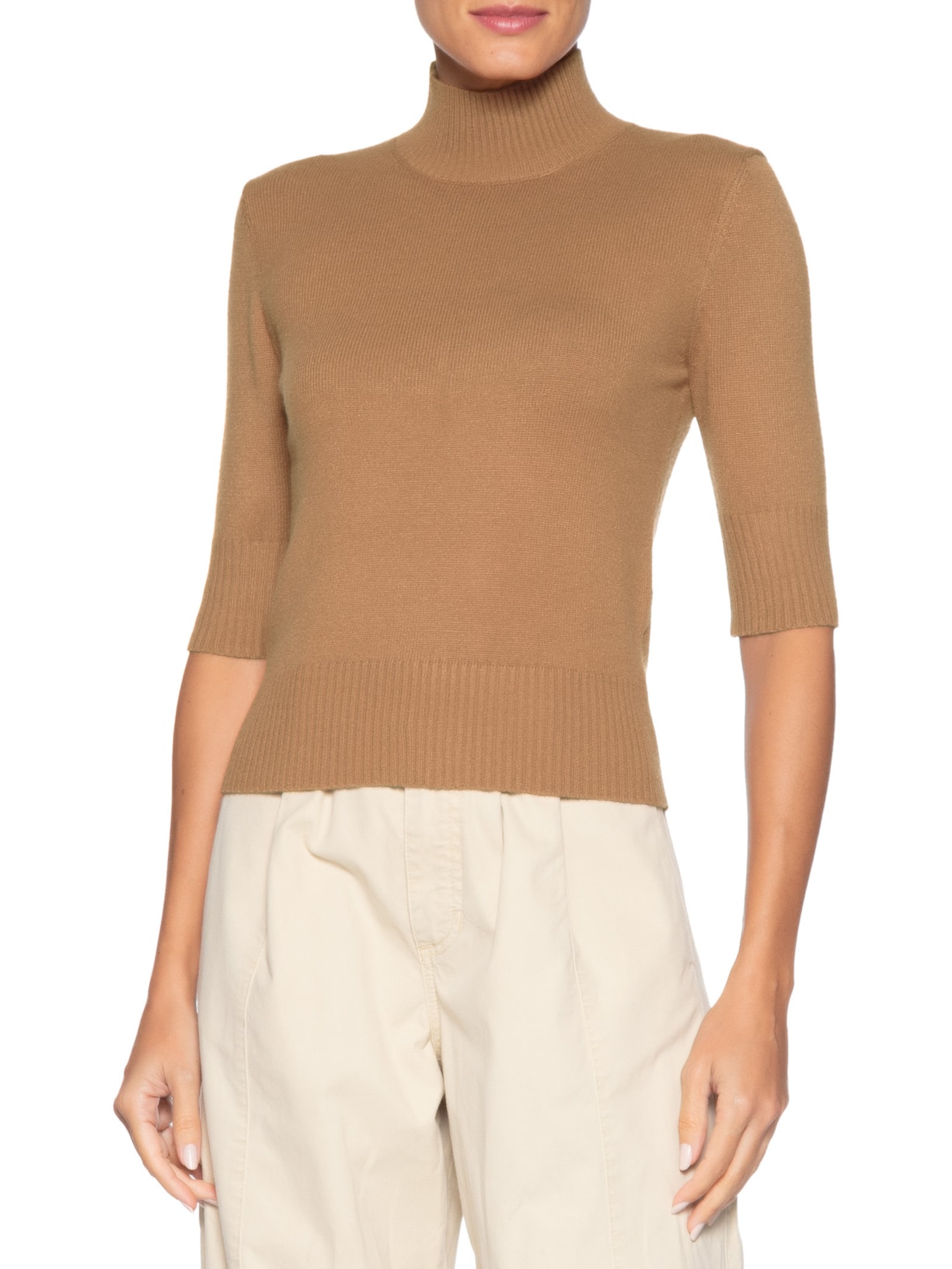 Blusa Feminina Manga Curta Gia Tricot Marrom Bo.bô