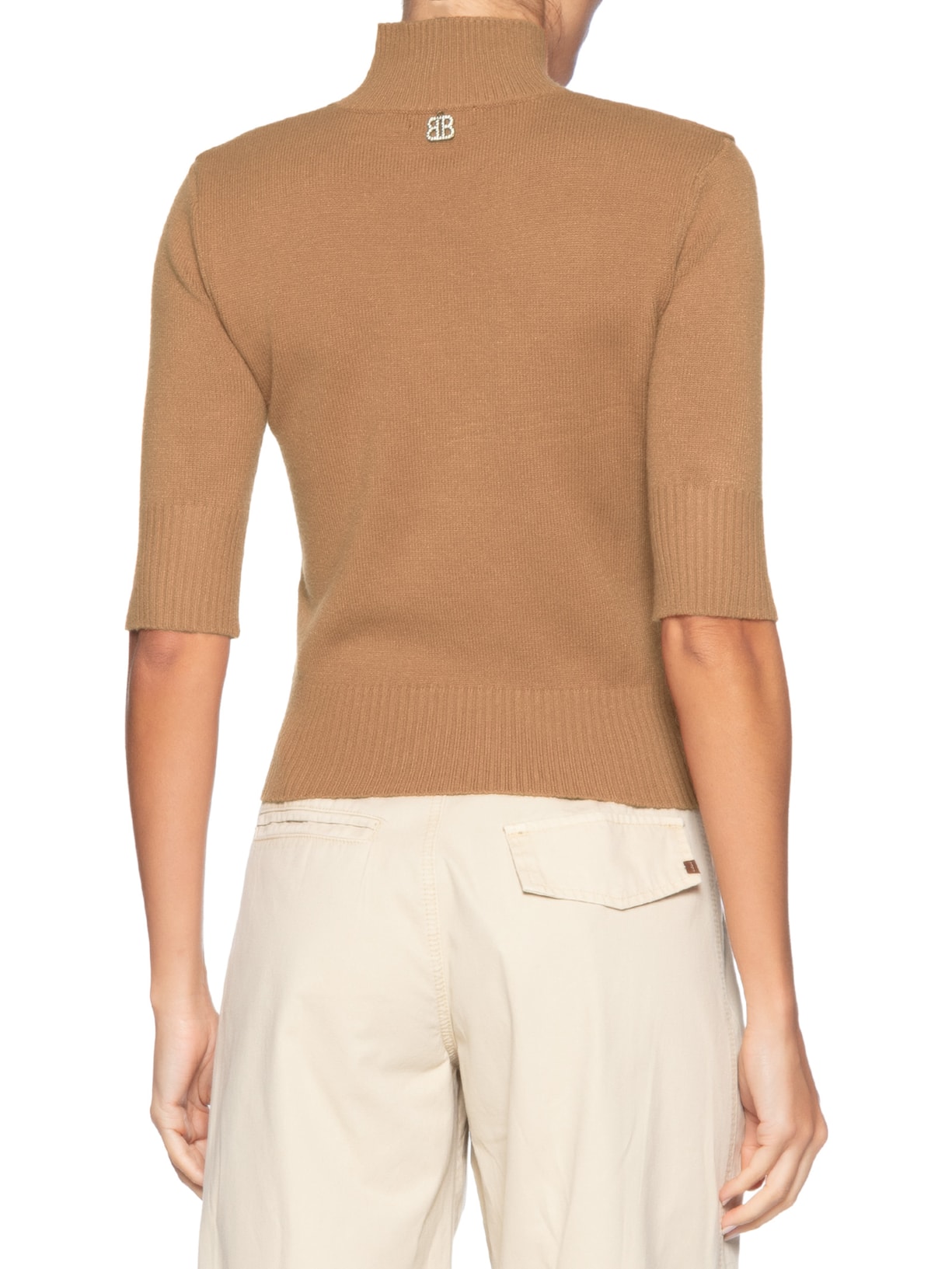 Blusa Feminina Manga Curta Gia Tricot Marrom Bo.bô